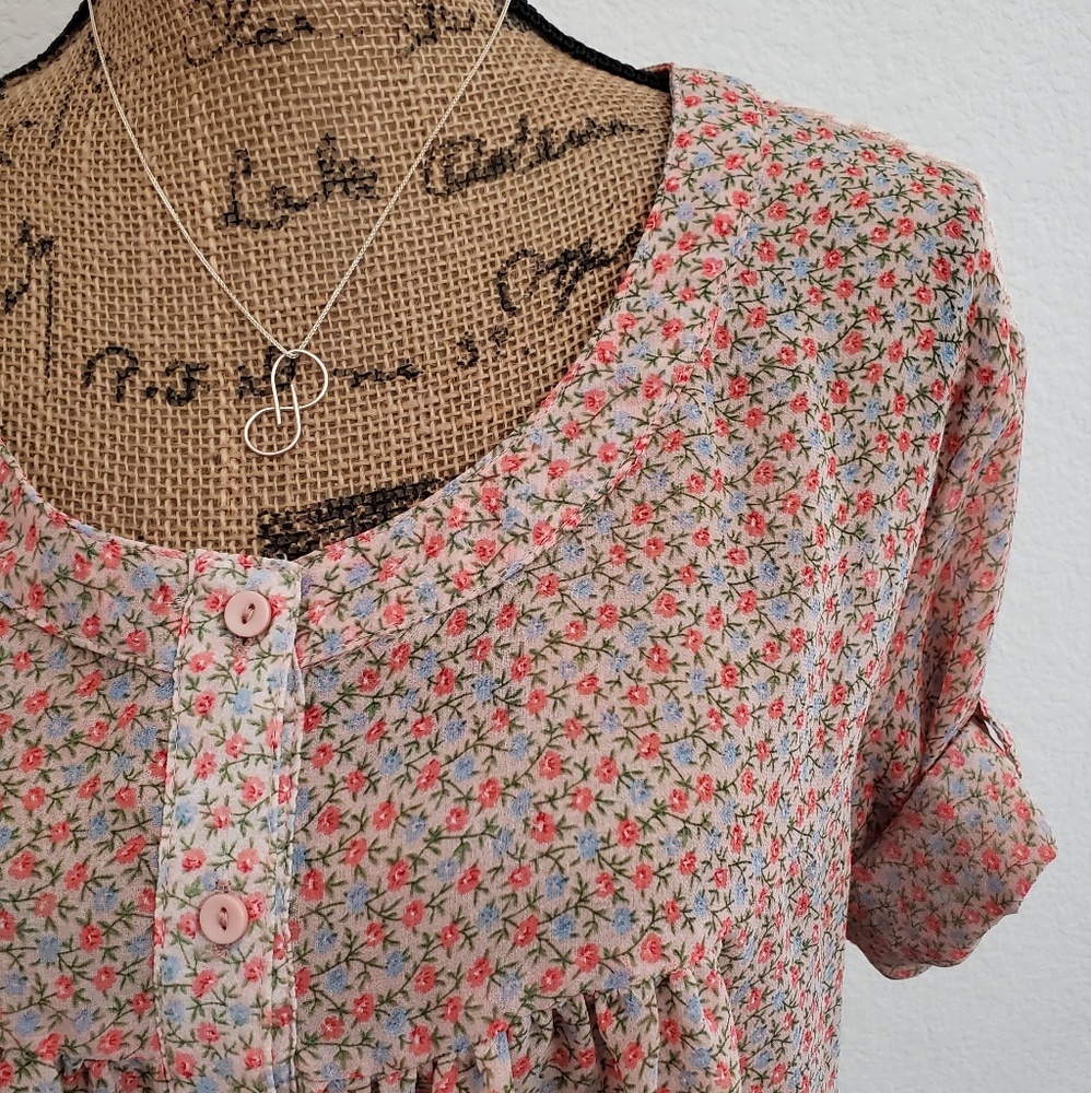 Hazel semi sheer lacy inset floral print top arm cuff detail XS - Picture 2 of 8